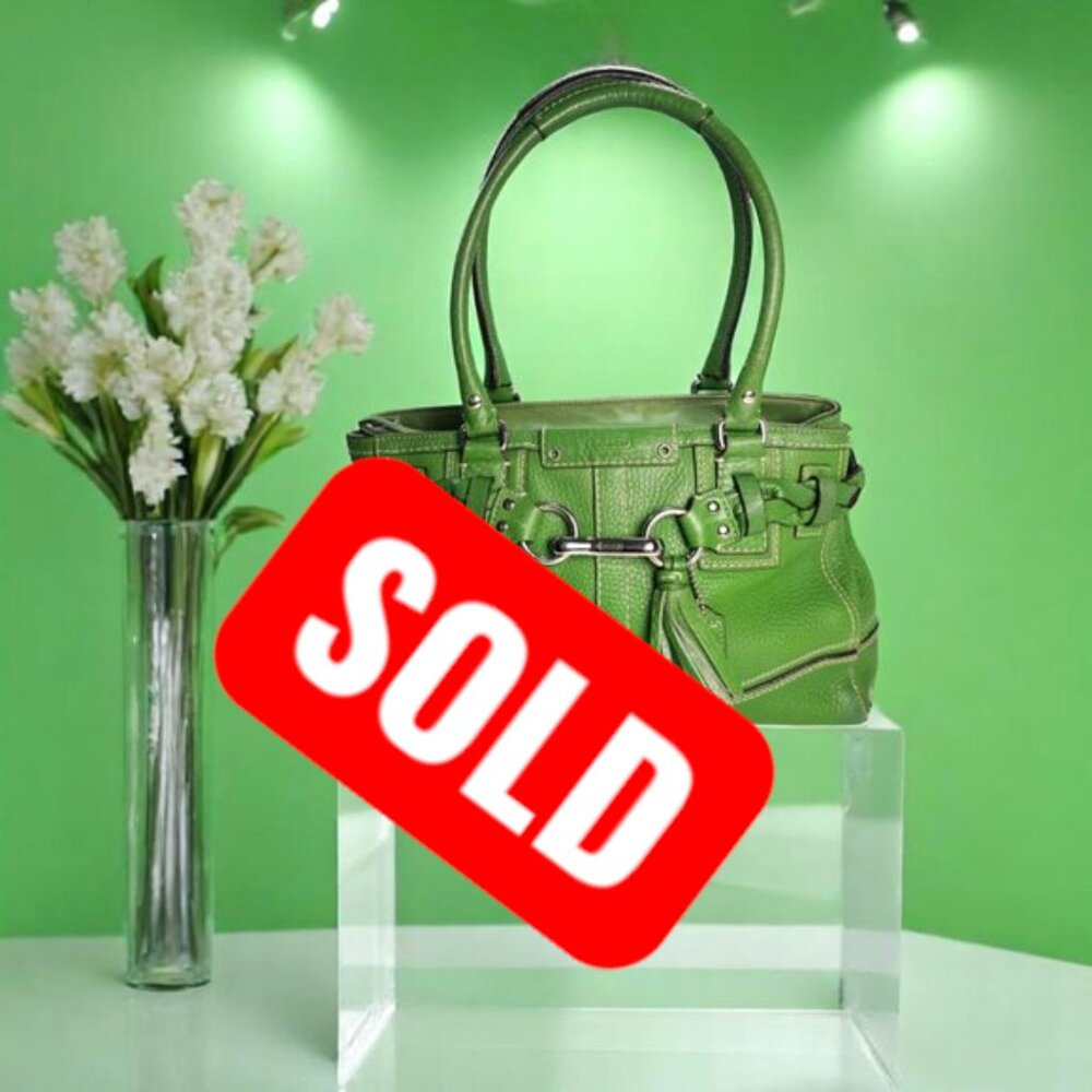 COACH Hampton Pebble Green Leather Satchel - Picture 1 of 15